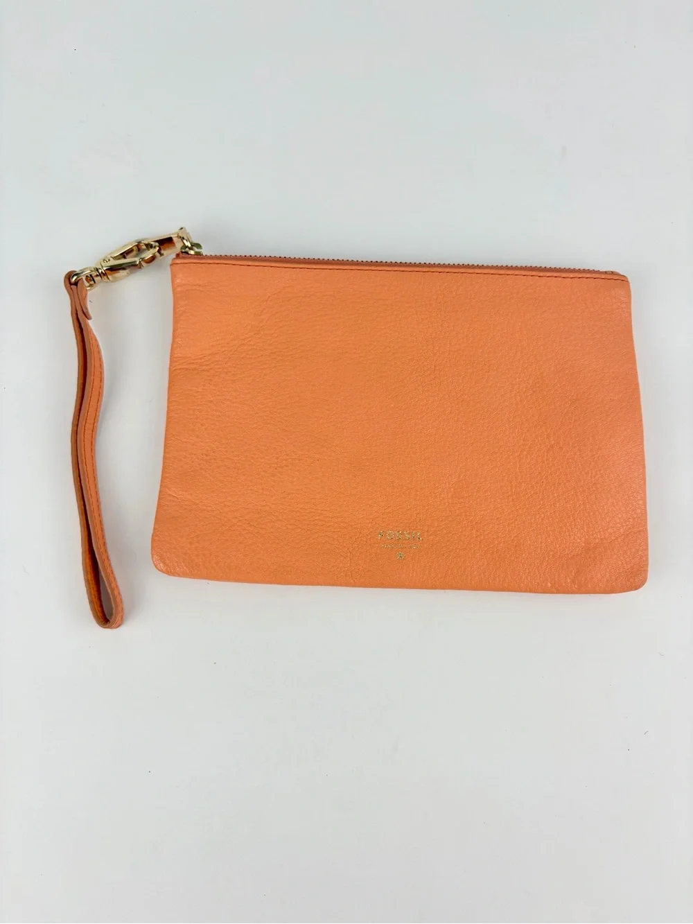 Fossil Cowhide Leather Coral Pink Wristlet Clutch Wallet Bag